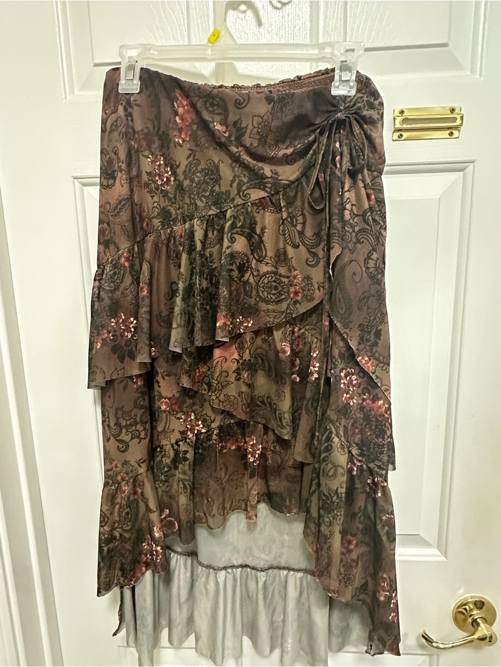 Tiered Floral Ruffle Skirt - Brown/Pink